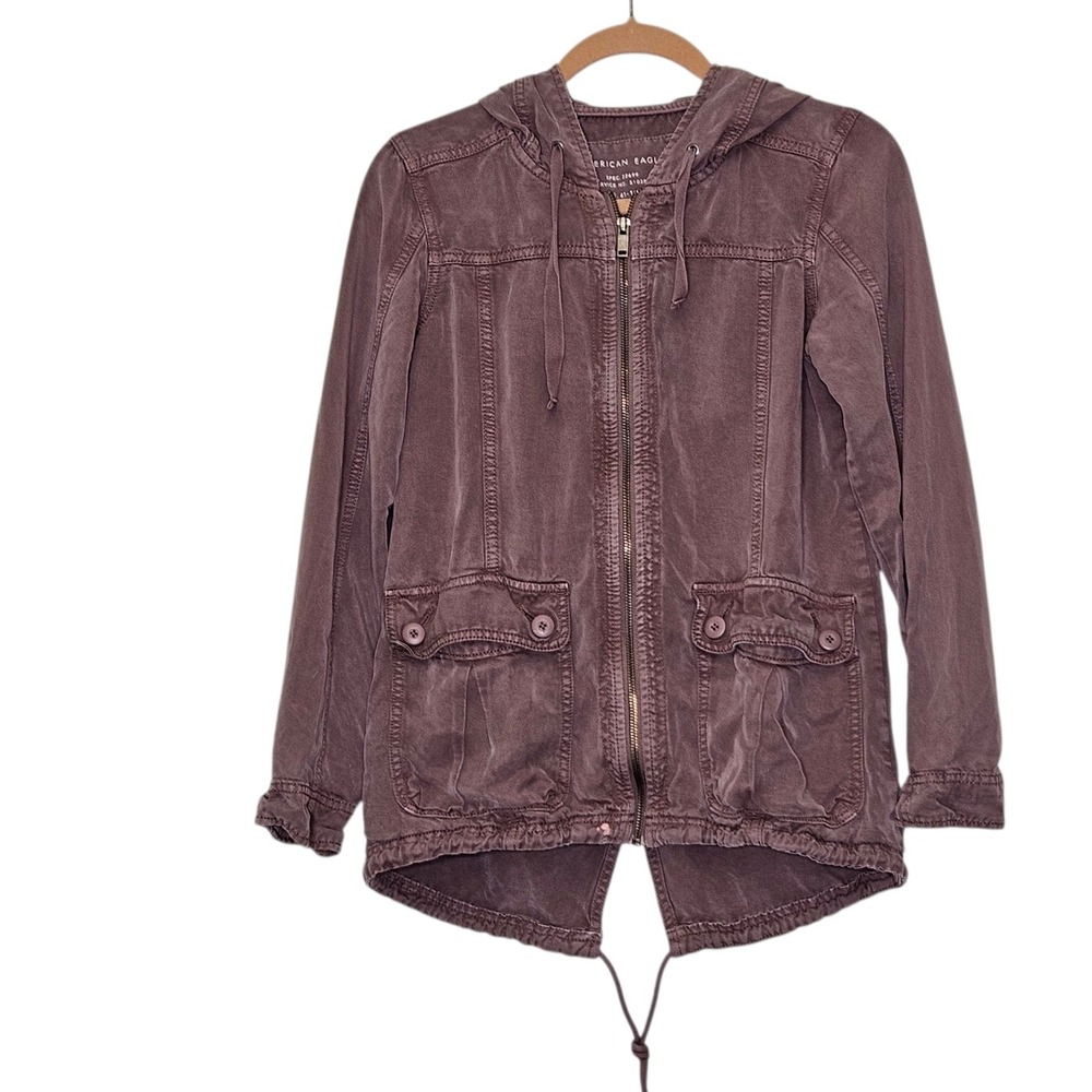 American Eagle Outfitters Utility Anorak Jacket Hooded Drawstring Brown Women XS